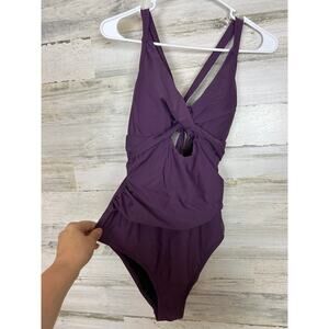 Cupshe womens plus 14/16 purple on pice bathing suit swim new criss cross cutout